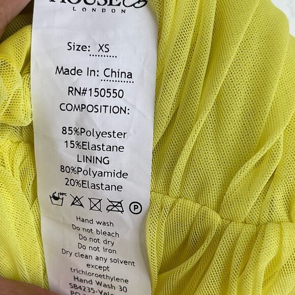 House of CB London Valentina Chartreuse Ruched Mesh Dress Yellow Size XS NWT - Picture 10 of 11